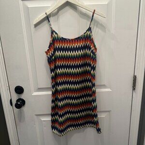 Vibrant Elegance: Colorful Chevron Dress with Criss-Cross Back